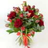 Bouquet with red roses and red tulips