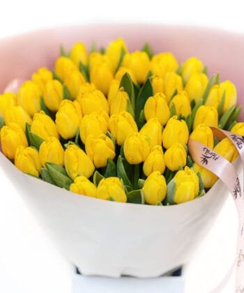 Geltonų tulpių puokštė